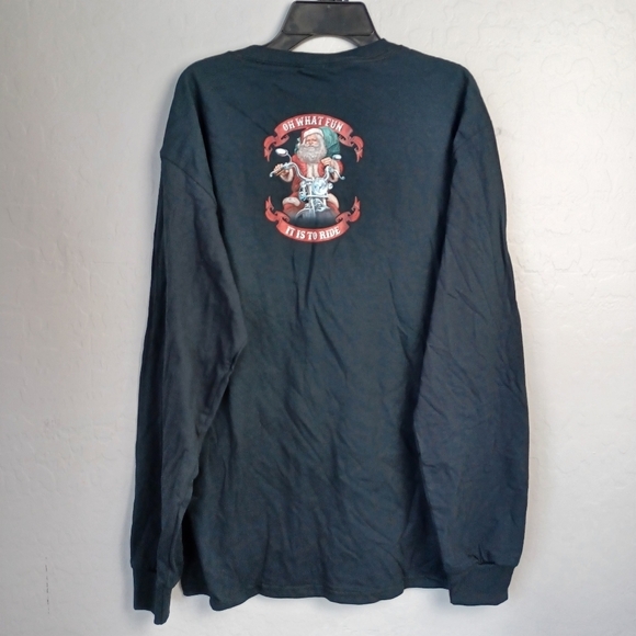 Fruit of the Loom Other - OH WHAT FUN IT IS TO RIDE Biker Santa Men's Shirt Long Sleeve Size M Color Black